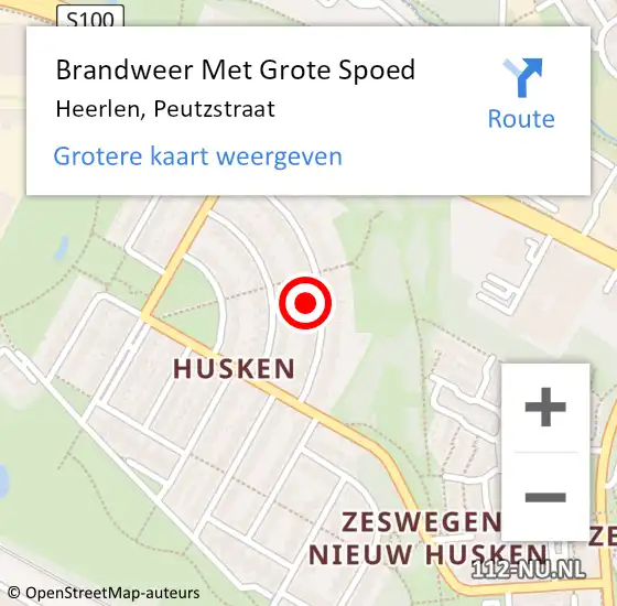 Locatie op kaart van de 112 melding: Brandweer Met Grote Spoed Naar Heerlen, Peutzstraat op 22 juli 2022 10:44