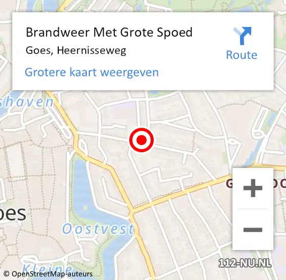 Locatie op kaart van de 112 melding: Brandweer Met Grote Spoed Naar Goes, Heernisseweg op 22 juli 2022 11:03