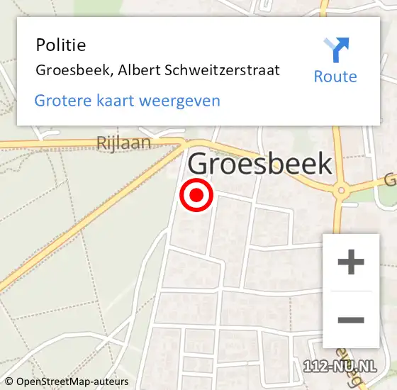 Locatie op kaart van de 112 melding: Politie Groesbeek, Albert Schweitzerstraat op 22 juli 2022 11:48