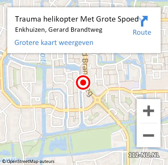 Locatie op kaart van de 112 melding: Trauma helikopter Met Grote Spoed Naar Enkhuizen, Gerard Brandtweg op 22 juli 2022 11:58