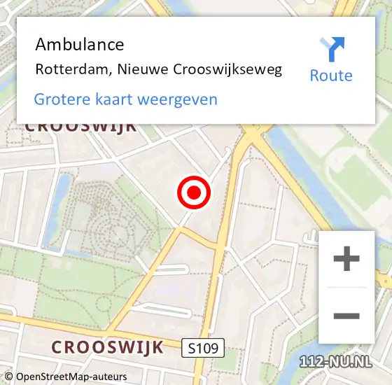 Locatie op kaart van de 112 melding: Ambulance Rotterdam, Nieuwe Crooswijkseweg op 22 juli 2022 12:00
