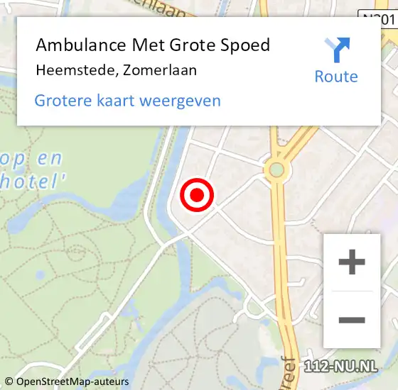 Locatie op kaart van de 112 melding: Ambulance Met Grote Spoed Naar Heemstede, Zomerlaan op 22 juli 2022 12:24