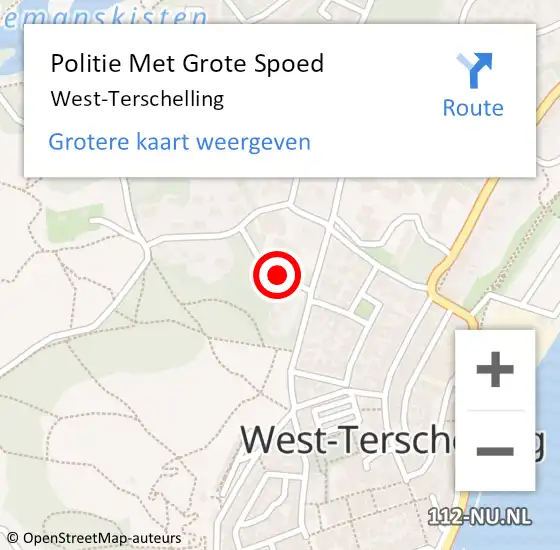 Locatie op kaart van de 112 melding: Politie Met Grote Spoed Naar West-Terschelling op 22 juli 2022 12:28