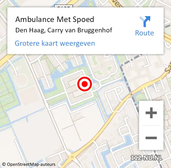 Locatie op kaart van de 112 melding: Ambulance Met Spoed Naar Den Haag, Carry van Bruggenhof op 22 juli 2022 12:35
