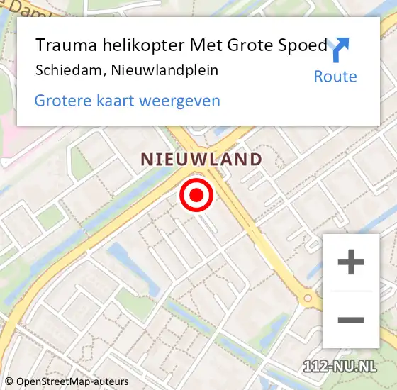 Locatie op kaart van de 112 melding: Trauma helikopter Met Grote Spoed Naar Schiedam, Nieuwlandplein op 22 juli 2022 12:48