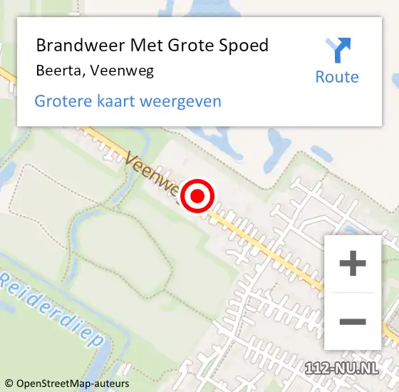 Locatie op kaart van de 112 melding: Brandweer Met Grote Spoed Naar Beerta, Veenweg op 22 juli 2022 13:17