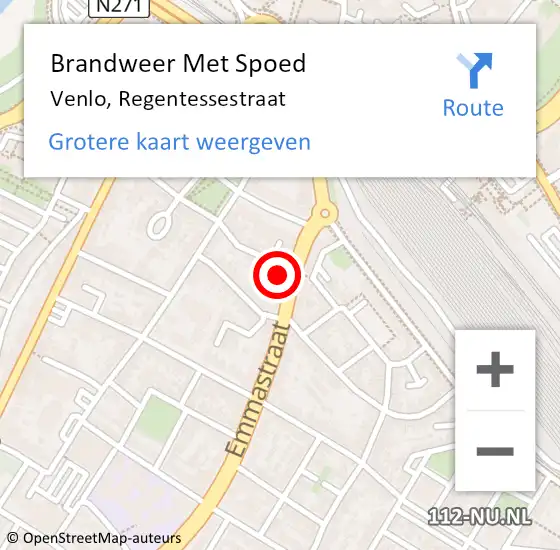 Locatie op kaart van de 112 melding: Brandweer Met Spoed Naar Venlo, Regentessestraat op 22 juli 2022 13:22