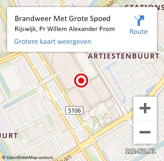 Locatie op kaart van de 112 melding: Brandweer Met Grote Spoed Naar Rijswijk, Pr Willem Alexander Prom op 22 juli 2022 13:24