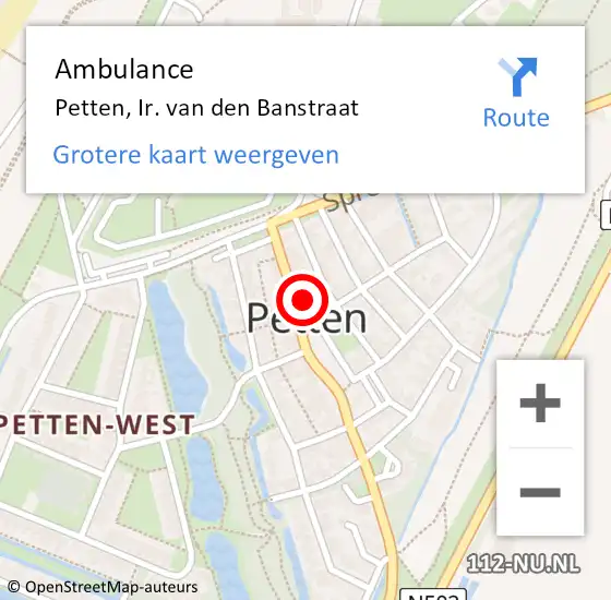 Locatie op kaart van de 112 melding: Ambulance Petten, Ir. van den Banstraat op 22 juli 2022 13:46