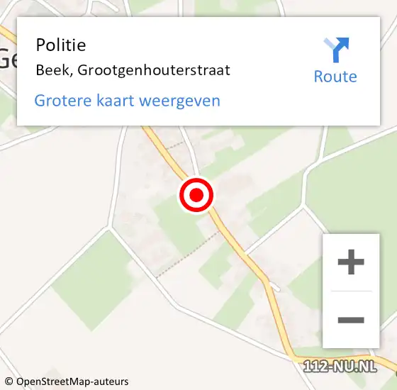 Locatie op kaart van de 112 melding: Politie Beek, Grootgenhouterstraat op 22 juli 2022 13:51