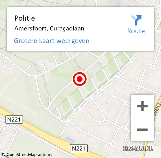 Locatie op kaart van de 112 melding: Politie Amersfoort, Curaçaolaan op 22 juli 2022 13:56