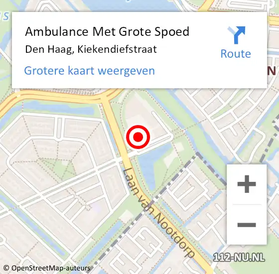 Locatie op kaart van de 112 melding: Ambulance Met Grote Spoed Naar Den Haag, Kiekendiefstraat op 22 juli 2022 14:13