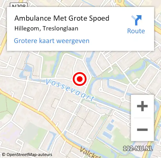 Locatie op kaart van de 112 melding: Ambulance Met Grote Spoed Naar Hillegom, Treslonglaan op 22 juli 2022 14:51