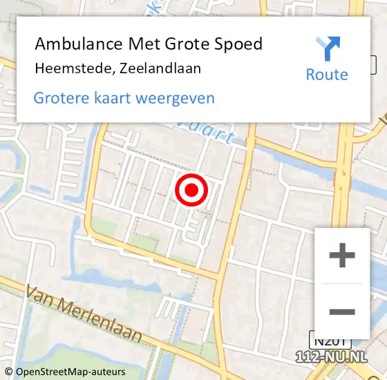 Locatie op kaart van de 112 melding: Ambulance Met Grote Spoed Naar Heemstede, Zeelandlaan op 22 juli 2022 14:56