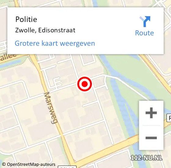 Locatie op kaart van de 112 melding: Politie Zwolle, Edisonstraat op 22 juli 2022 15:18