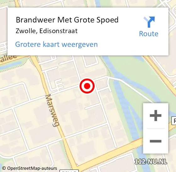 Locatie op kaart van de 112 melding: Brandweer Met Grote Spoed Naar Zwolle, Edisonstraat op 22 juli 2022 15:18