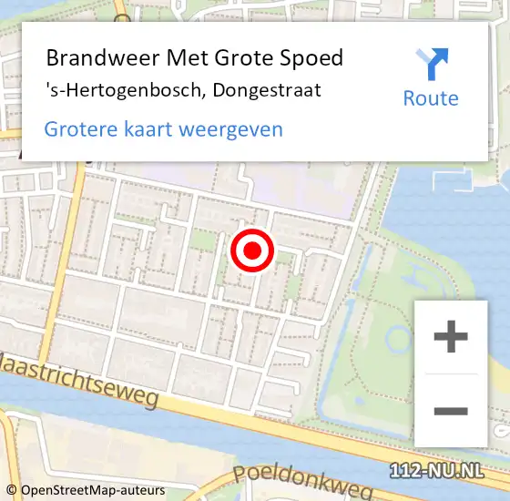 Locatie op kaart van de 112 melding: Brandweer Met Grote Spoed Naar 's-Hertogenbosch, Dongestraat op 22 juli 2022 15:25