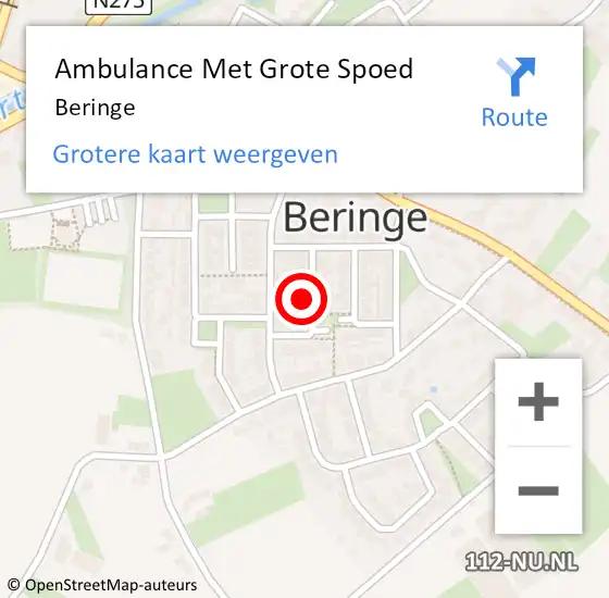 Locatie op kaart van de 112 melding: Ambulance Met Grote Spoed Naar Beringe op 22 juli 2022 15:32