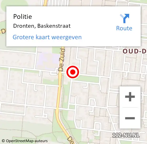 Locatie op kaart van de 112 melding: Politie Dronten, Baskenstraat op 22 juli 2022 16:01