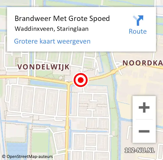 Locatie op kaart van de 112 melding: Brandweer Met Grote Spoed Naar Waddinxveen, Staringlaan op 24 juli 2014 03:56