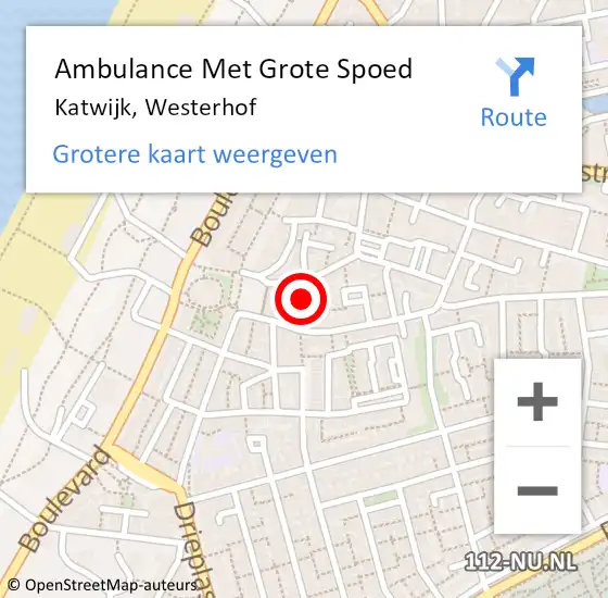 Locatie op kaart van de 112 melding: Ambulance Met Grote Spoed Naar Katwijk, Westerhof op 22 juli 2022 16:10