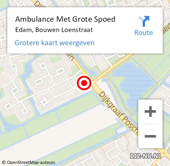 Locatie op kaart van de 112 melding: Ambulance Met Grote Spoed Naar Edam, Bouwen Loenstraat op 22 juli 2022 16:13