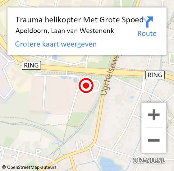 Locatie op kaart van de 112 melding: Trauma helikopter Met Grote Spoed Naar Apeldoorn, Laan van Westenenk op 22 juli 2022 16:20