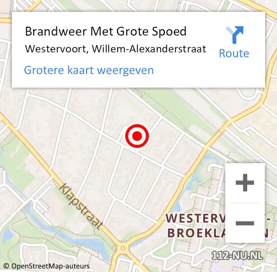 Locatie op kaart van de 112 melding: Brandweer Met Grote Spoed Naar Westervoort, Willem-Alexanderstraat op 22 juli 2022 16:21