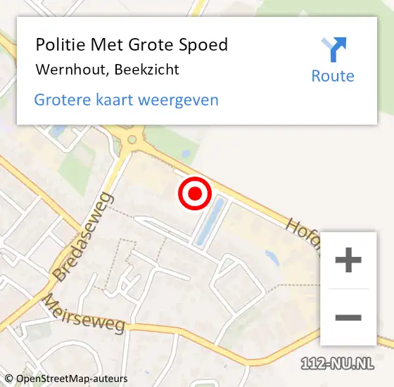 Locatie op kaart van de 112 melding: Politie Met Grote Spoed Naar Wernhout, Beekzicht op 22 juli 2022 16:30