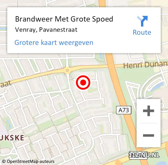 Locatie op kaart van de 112 melding: Brandweer Met Grote Spoed Naar Venray, Pavanestraat op 22 juli 2022 17:26