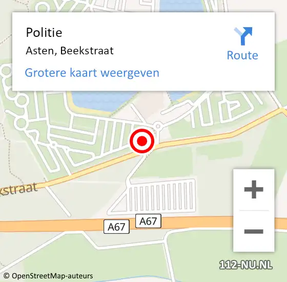 Locatie op kaart van de 112 melding: Politie Asten, Beekstraat op 22 juli 2022 17:30