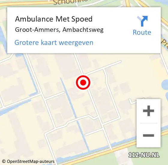 Locatie op kaart van de 112 melding: Ambulance Met Spoed Naar Groot-Ammers, Ambachtsweg op 22 juli 2022 17:37