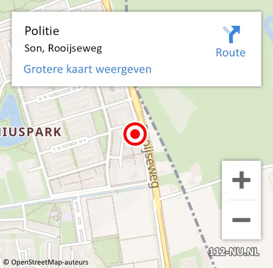 Locatie op kaart van de 112 melding: Politie Son, Rooijseweg op 22 juli 2022 17:37