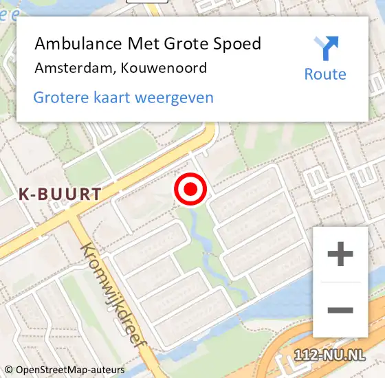 Locatie op kaart van de 112 melding: Ambulance Met Grote Spoed Naar Amsterdam-Zuidoost, Kouwenoord op 22 juli 2022 17:52