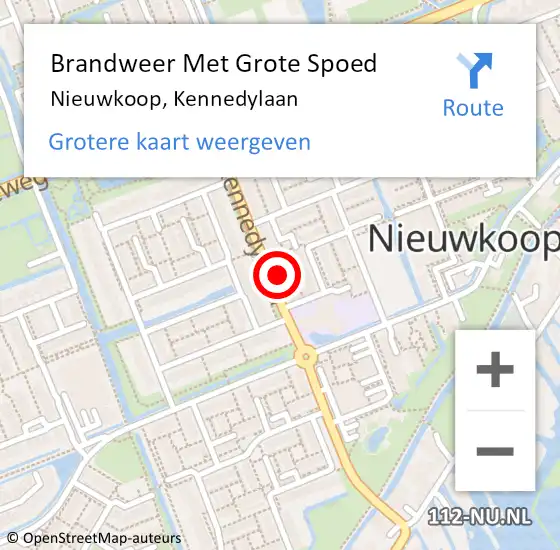 Locatie op kaart van de 112 melding: Brandweer Met Grote Spoed Naar Nieuwkoop, Kennedylaan op 22 juli 2022 18:08