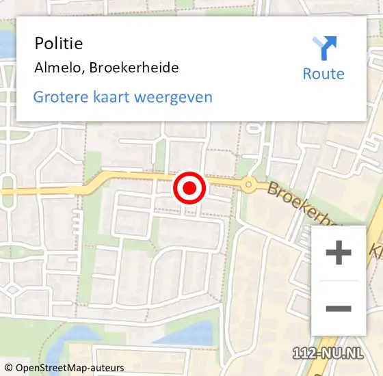 Locatie op kaart van de 112 melding: Politie Almelo, Broekerheide op 22 juli 2022 18:16