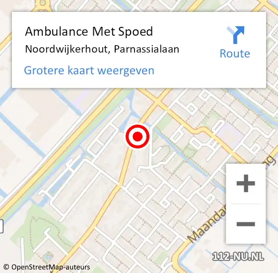 Locatie op kaart van de 112 melding: Ambulance Met Spoed Naar Noordwijkerhout, Parnassialaan op 22 juli 2022 18:18