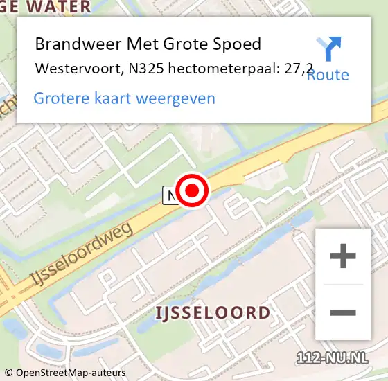 Locatie op kaart van de 112 melding: Brandweer Met Grote Spoed Naar Westervoort, N325 hectometerpaal: 27,2 op 22 juli 2022 18:18