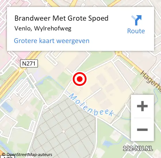 Locatie op kaart van de 112 melding: Brandweer Met Grote Spoed Naar Venlo, Wylrehofweg op 22 juli 2022 18:45