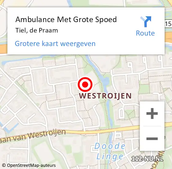 Locatie op kaart van de 112 melding: Ambulance Met Grote Spoed Naar Tiel, de Praam op 22 juli 2022 18:48