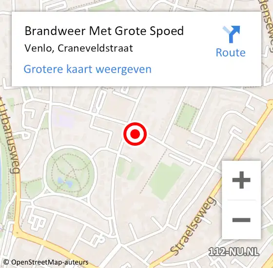 Locatie op kaart van de 112 melding: Brandweer Met Grote Spoed Naar Venlo, Craneveldstraat op 22 juli 2022 18:53