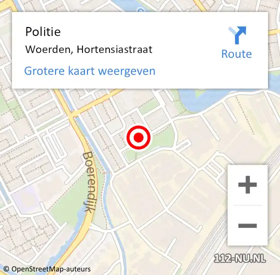 Locatie op kaart van de 112 melding: Politie Woerden, Hortensiastraat op 22 juli 2022 19:17