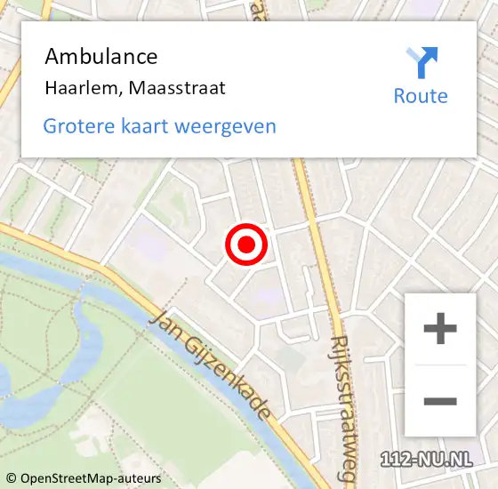 Locatie op kaart van de 112 melding: Ambulance Haarlem, Maasstraat op 22 juli 2022 19:29