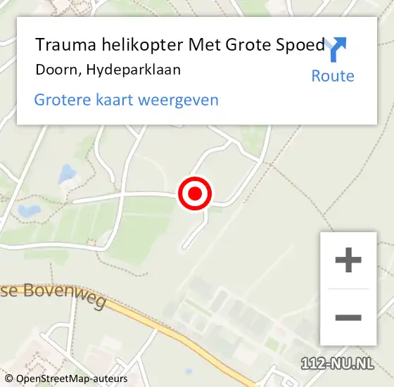 Locatie op kaart van de 112 melding: Trauma helikopter Met Grote Spoed Naar Doorn, Hydeparklaan op 22 juli 2022 19:34