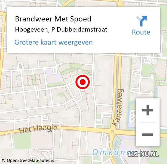 Locatie op kaart van de 112 melding: Brandweer Met Spoed Naar Hoogeveen, P Dubbeldamstraat op 22 juli 2022 19:39