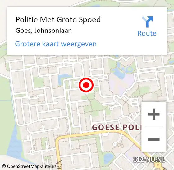 Locatie op kaart van de 112 melding: Politie Met Grote Spoed Naar Goes, Johnsonlaan op 22 juli 2022 19:39