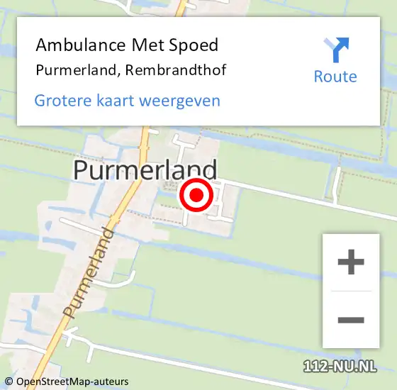 Locatie op kaart van de 112 melding: Ambulance Met Spoed Naar Purmerland, Rembrandthof op 22 juli 2022 19:42