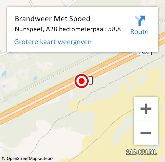 Locatie op kaart van de 112 melding: Brandweer Met Spoed Naar Nunspeet, A28 hectometerpaal: 58,8 op 22 juli 2022 19:43