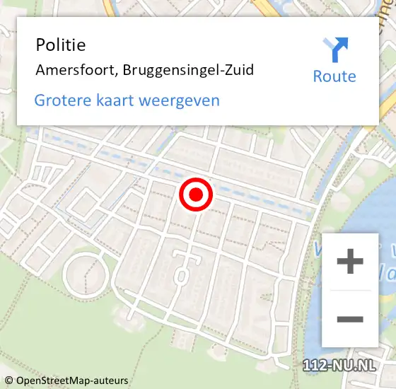 Locatie op kaart van de 112 melding: Politie Amersfoort, Bruggensingel-Zuid op 22 juli 2022 20:01