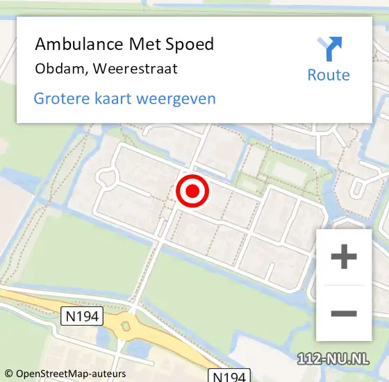 Locatie op kaart van de 112 melding: Ambulance Met Spoed Naar Obdam, Weerestraat op 22 juli 2022 20:26